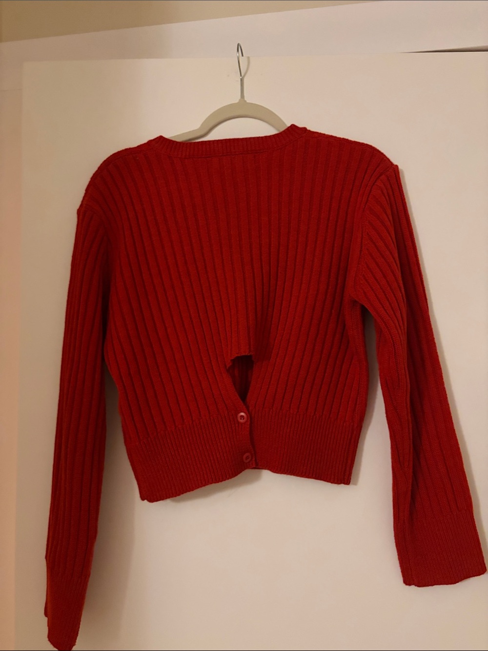 Red Ribbed V-Neck Sweater - Picture 2 of 2